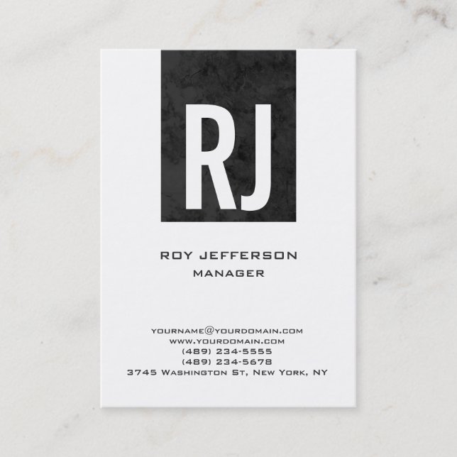 Carte De Visite Monogramme gris blanc simple et tendance unique (Devant)