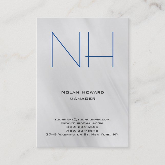 Carte De Visite Monogramme gris bleu simple uni tendance (Devant)