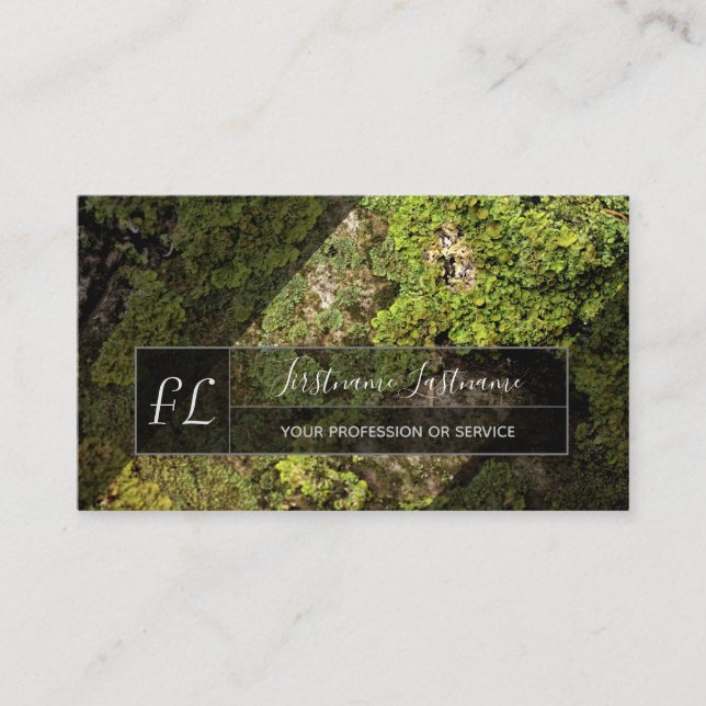 Carte De Visite Monogramme gris de surface de l'arbre de mousse ve (Devant)