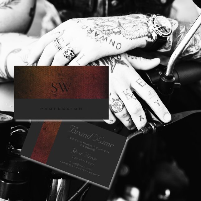 Carte De Visite Monogramme gris foncé Motif orange et rouge (Créateur téléchargé)