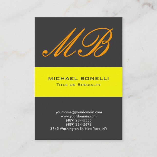 Carte de visite monogramme gris-jaune orange moder (Devant)