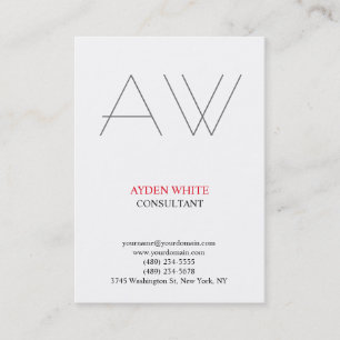 Carte De Visite Monogramme gris rouge blanc noir simple simple