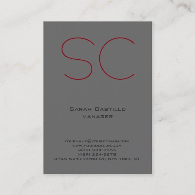 Carte De Visite Monogramme gris simple simple et tendance (Devant)