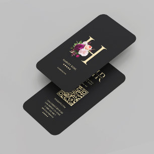 Carte De Visite Monogramme H Floral Black Gold