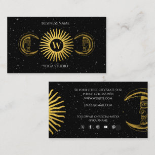 Carte De Visite Monogramme holistique Sacré Céleste Soleil Lune Re