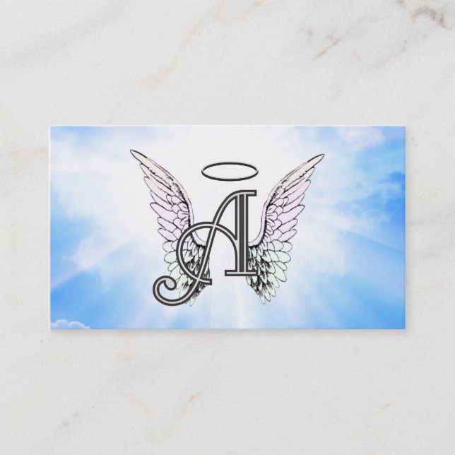 Carte De Visite Monogramme Initial A, Angel Wings & Halo avec Nuag (Devant)