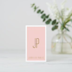 Carte De Visite Monogramme initial Blush Rose Or Vertical Moderne
