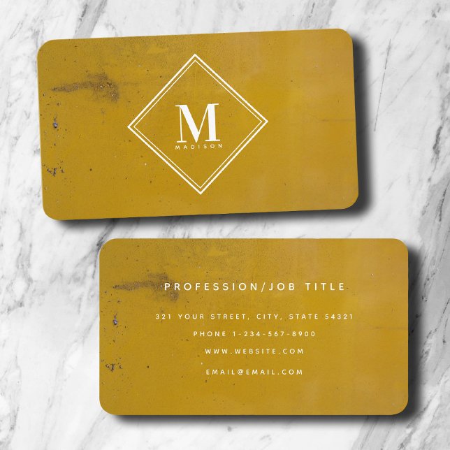 Carte De Visite Monogramme initial de texture métallique de rouill (Yellow Rust Metallic Texture Monogram Initial Business Card)
