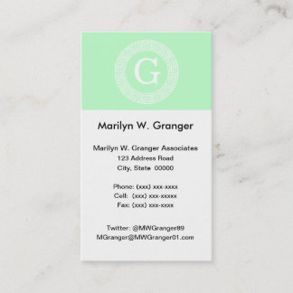 Carte De Visite Monogramme initial du cadre de la clé grecque blan