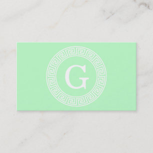Carte De Visite Monogramme initial du cadre de la clé grecque blan