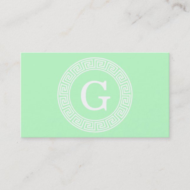 Carte De Visite Monogramme initial du cadre de la clé grecque blan (Devant)