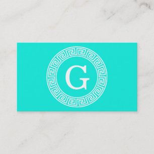 Carte De Visite Monogramme initial du cadre de ligne clé grecque d
