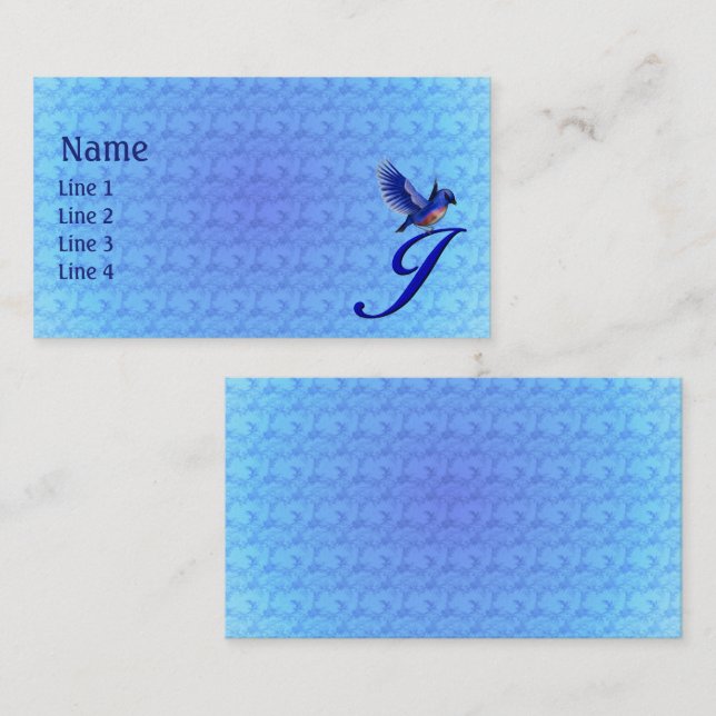 Carte De Visite Monogramme Initial J Élégant Bluebird (Devant / Derrière)