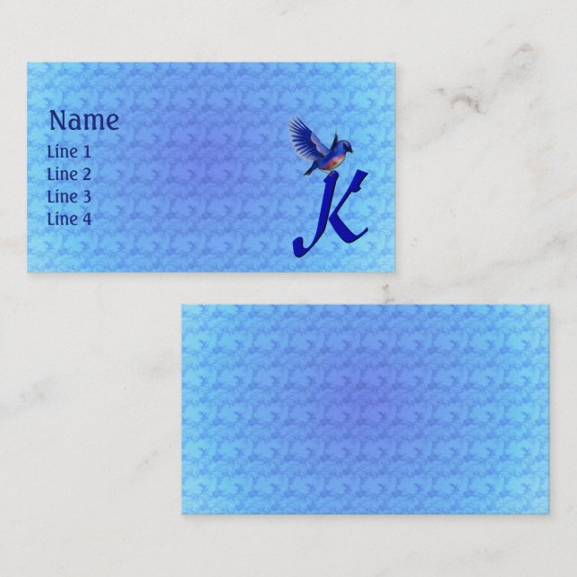 Carte De Visite Monogramme Initial K Élégant Oiseau Bleu (Devant / Derrière)