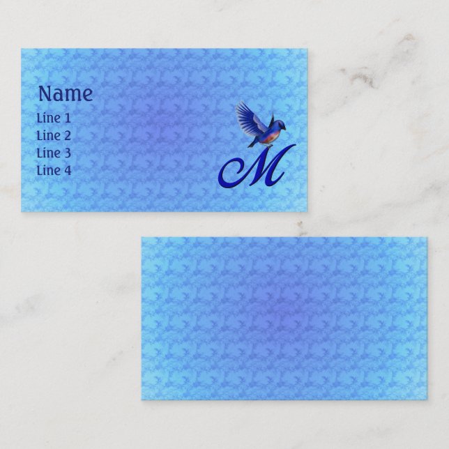 Carte De Visite Monogramme Initial M Élégant Bluebird (Devant / Derrière)
