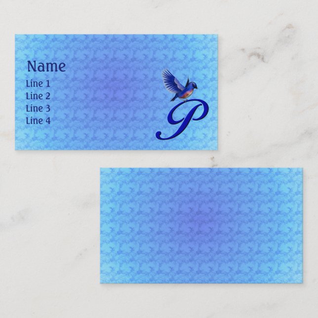 Carte De Visite Monogramme Initial P Élégant Bluebird (Devant / Derrière)