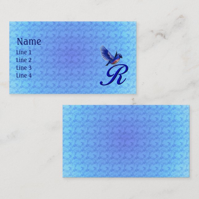 Carte De Visite Monogramme Initial R Élégant Bluebird (Devant / Derrière)