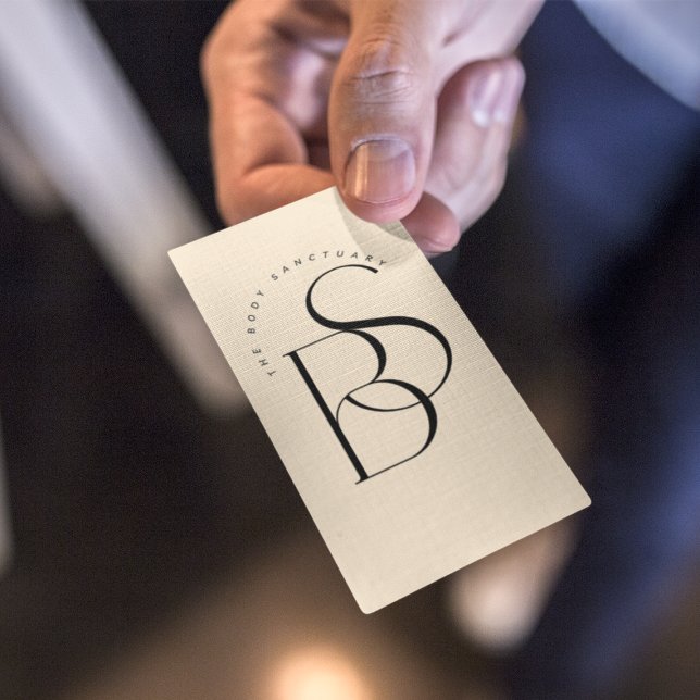Carte De Visite Monogramme Initial Script Champagne Noir Élégant (Créateur téléchargé)