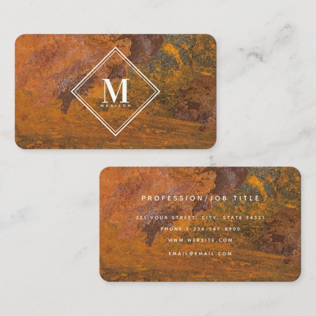 Carte De Visite Monogramme Initial Texture Métallique Terracotta R (Devant / Derrière)