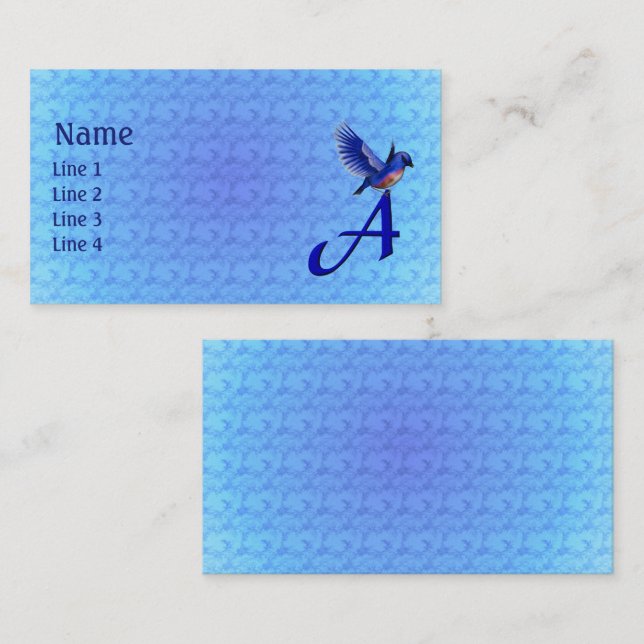 Carte De Visite Monogramme Initiale A Élégant Bluebird (Devant / Derrière)