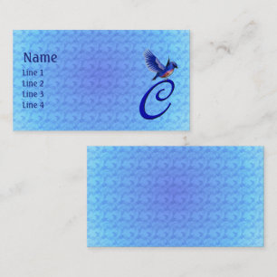 Carte De Visite Monogramme Initiale C Élégant Oiseau Bleu