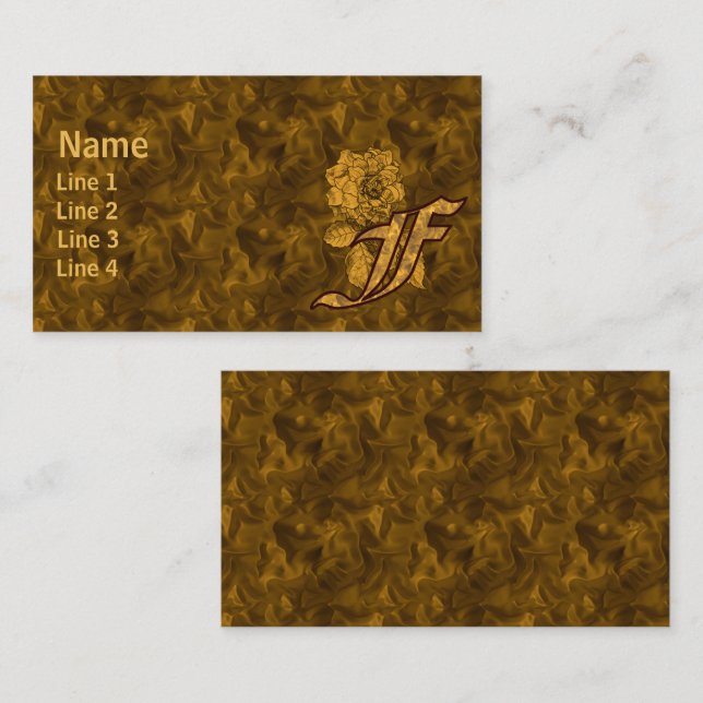 Carte De Visite Monogramme Initiale F Élégante Fleur de Pivoine en (Devant / Derrière)