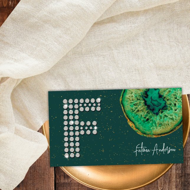 Carte De Visite Monogramme initiale F lettre Agate Emeraude Diaman (Front)