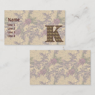 Carte De Visite Monogramme Initiale K Élégant Floral Vintage