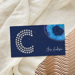 Carte De Visite Monogramme initiale lettre C en agate bleue diaman