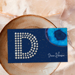Carte De Visite Monogramme initiale lettre D en agate bleue diaman