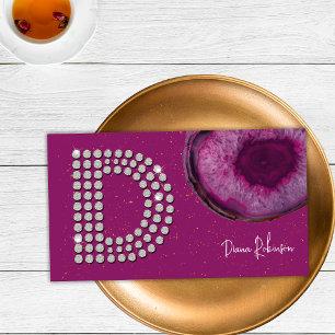 Carte De Visite Monogramme initiale lettre D en agate prune diaman