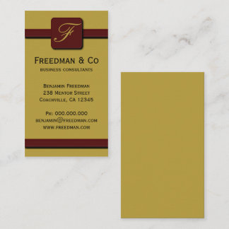 Carte De Visite Monogramme jaune moutarde et rouge foncé professio