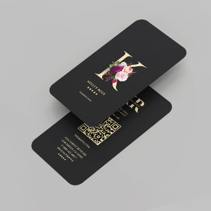 Carte De Visite Monogramme K Floral Black Gold