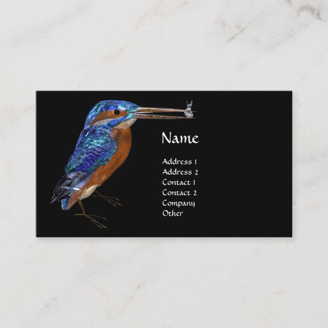 Carte De Visite MONOGRAMME KINGFISHER, Bleu électrique, Noir (Devant)