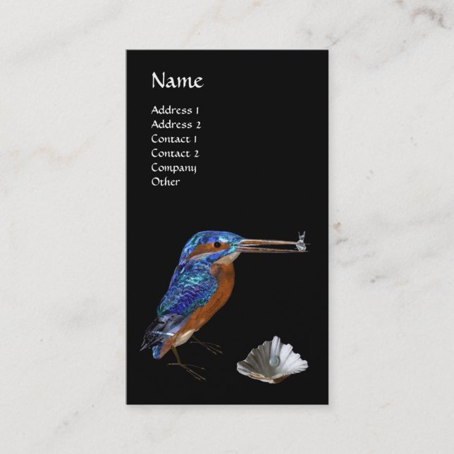 Carte De Visite MONOGRAMME KINGFISHER, Bleu électrique, Noir, Perl (Devant)