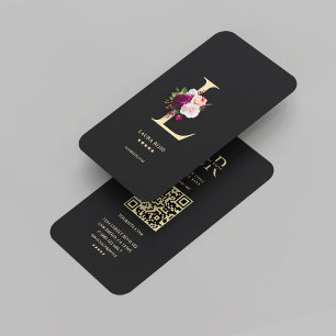 Carte De Visite Monogramme L Floral Black Gold