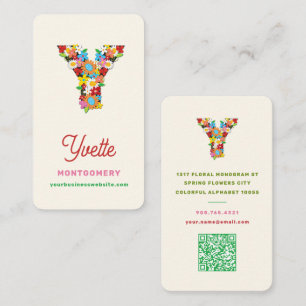 Carte De Visite Monogramme Lettre Y Fleurs Colorées de Printemps J