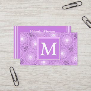Carte De Visite Monogramme lilas cercles pourpres motif
