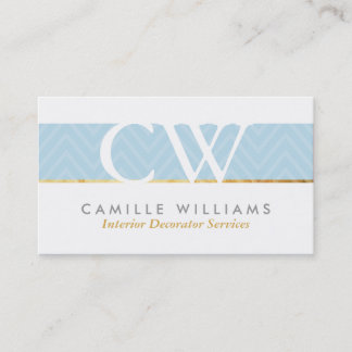 Carte De Visite MONOGRAMME LOGO audacieux chevron motif bébé bleu