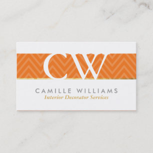 Carte De Visite MONOGRAMME LOGO chevron audacieux motif orange vif