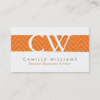 Carte De Visite MONOGRAMME LOGO chevron audacieux motif orange vif