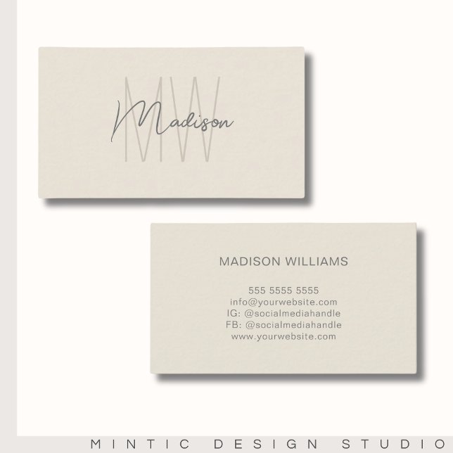 Carte De Visite Monogramme Logo Crème minimaliste moderne (Monogram Logo Cream Modern Minimalist Business Card)