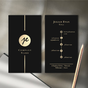 Carte de visite Monogramme Luxe Black Gold moderne