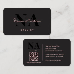 Carte De Visite Monogramme Luxe Tendance Esthétique Code QR Rose N