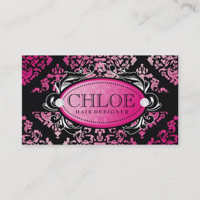 Carte De Visite Monogramme luxueusement rose de la damassé 311 (Devant)