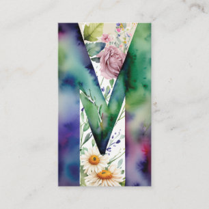 Carte De Visite Monogramme M Daisy Floral Aquarelle Code QR Logo