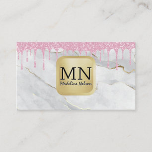 Carte De Visite Monogramme MARBRE BLANC Rose Parties scintilla