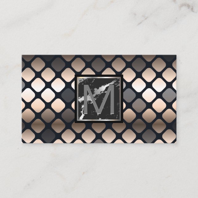 Carte De Visite Monogramme | Marbre | Motif métallique de luxe (Devant)