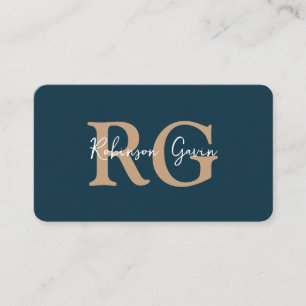 Carte De Visite Monogramme marine bleu QR Code minimal