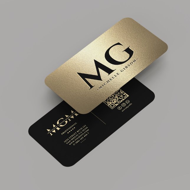 Carte De Visite Monogramme Marketing professionnel Black Faux Gold (Elegant Monogram Professional Marketing Black Gold Modern Business Card
)